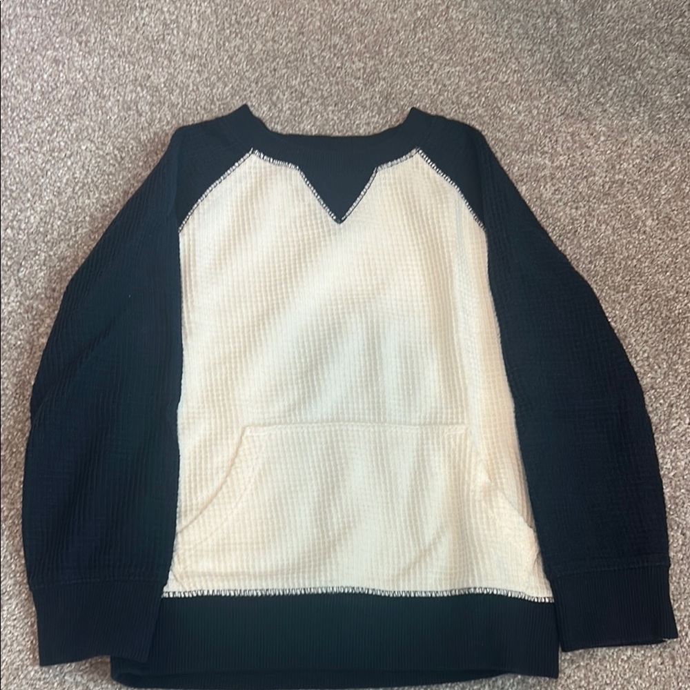 Black and Cream Waffle Knit Sweater